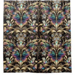 Modern Art Nouveau Rainbow Butterfly Shower Curtain