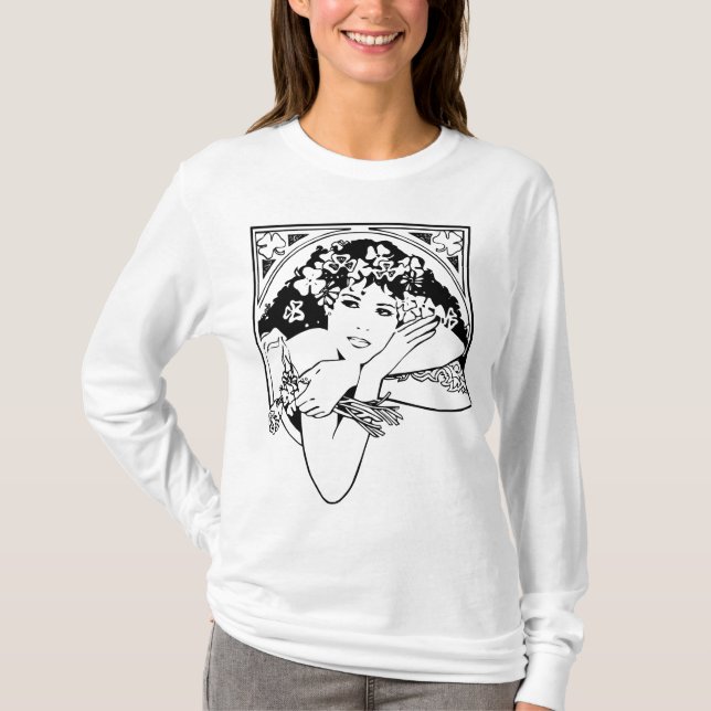 Modern Art nouveau style shamrock girl pop art T-Shirt (Front)