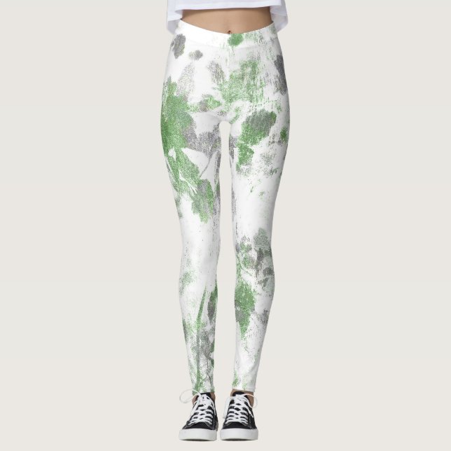 Modern art of flower pattern and wall texture mix leggings (Front)