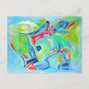 Modern Art Painting Expressive Green and Blue Postcard