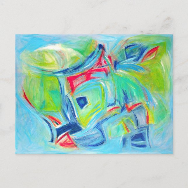 Modern Art Painting Expressive Green and Blue Postcard (Front)