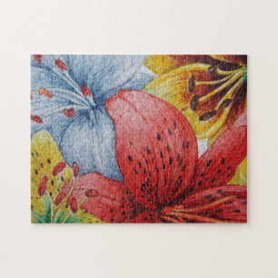 modern art painting of colourful lily flowers jigsaw puzzle