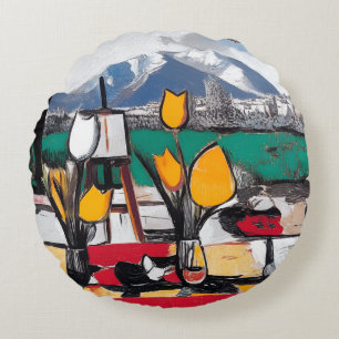 Modern Art Picasso-Matisse Inspired Round Pillow