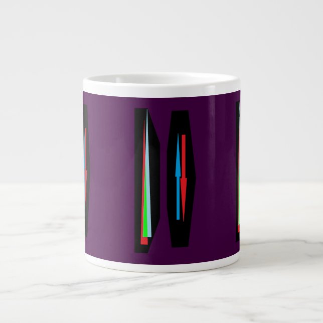 Modern Art points and arrows on dark purple Large Coffee Mug (Front)