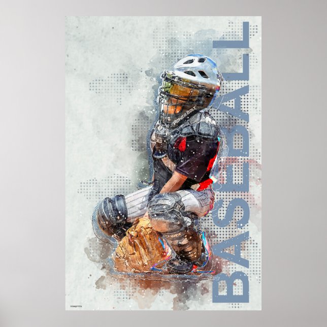 Modern art poster baseball player catcher man (Front)