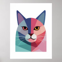 Modern art poster with a pink cat 2