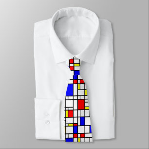 Modern Art Red Yellow Blue Grid Pattern Neck Tie