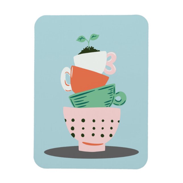 Modern Art Stacked Cups and Plant Magnet (Vertical)