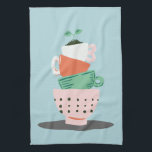 Modern Art Stacked Cups and Plant Tea Towel<br><div class="desc">Modern art of stacked cups with a cup used as a plant pot.</div>