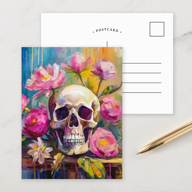 Modern Art Still Life Abstract Skull and Flowers Postcard (Creator Uploaded)