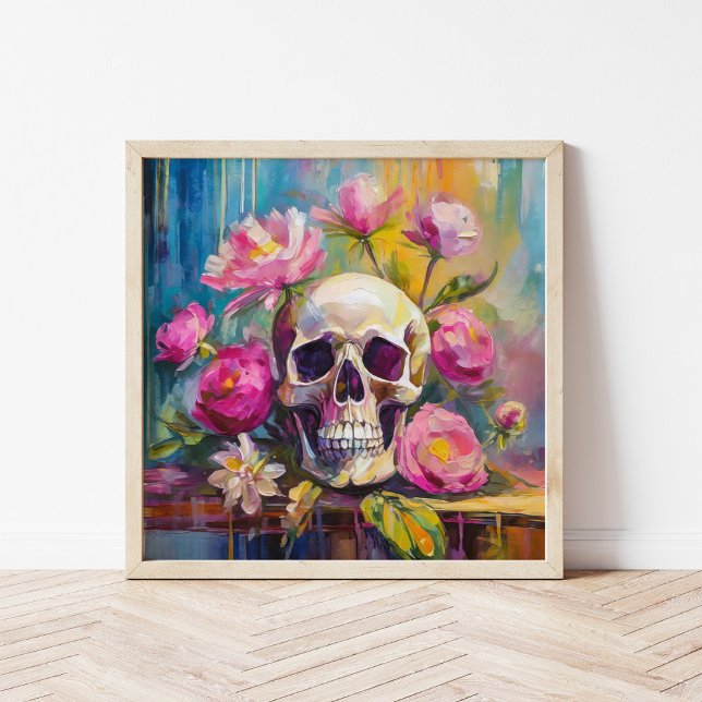 Modern Art Still Life Abstract Skull and Flowers Poster (Creator Uploaded)