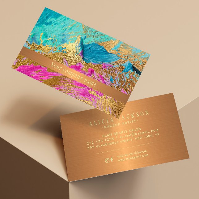 Modern art strokes copper gold company name business card (Creator Uploaded)
