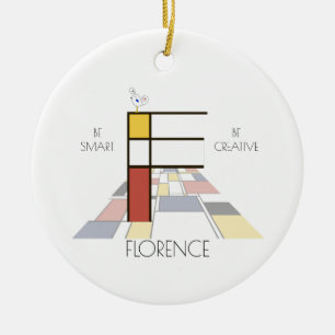 Modern Art Style Monogram. Letter F Ceramic Tree Decoration