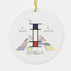 Modern Art Style Monogram. Letter I Ceramic Tree Decoration