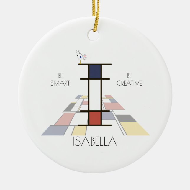 Modern Art Style Monogram. Letter I Ceramic Tree Decoration (Front)