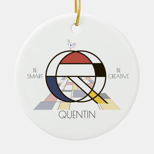 Modern Art Style Monogram. Letter Q Ceramic Tree Decoration (Front)