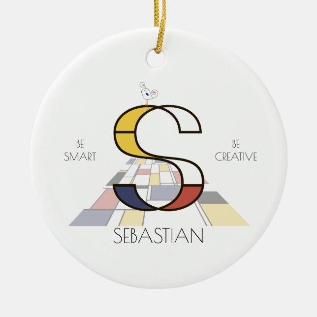 Modern Art Style Monogram. Letter S Ceramic Tree Decoration (Front)