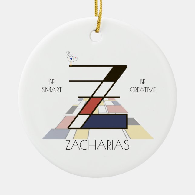 Modern Art Style Monogram. Letter Z Ceramic Tree Decoration (Front)