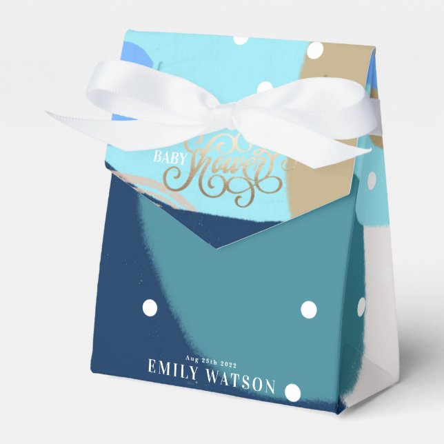 Modern Art Surprise Boy Gold Lettering Baby Shower Favour Box (Front Side)