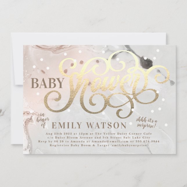 Modern Art Surprise Girl Gold Foil Baby Shower Invitation (Front)