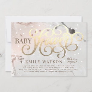 Modern Art Surprise Girl Gold Foil Baby Shower Invitation