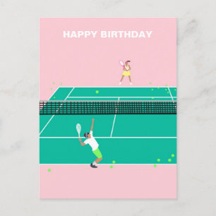 Modern Art Tennis Match Player Happy Birthday Postcard