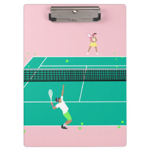 Modern Art Tennis Match Player Pink Green Clipboard