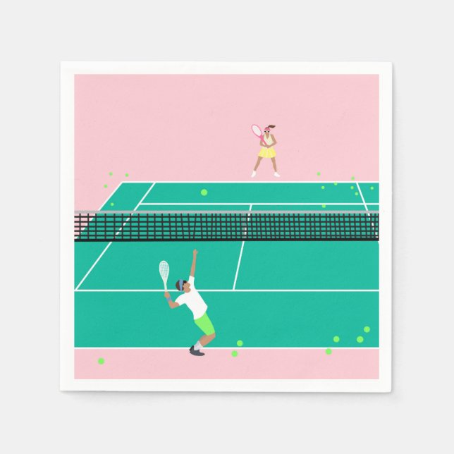 Modern Art Tennis Match Player Pink Green   Napkin (Front)