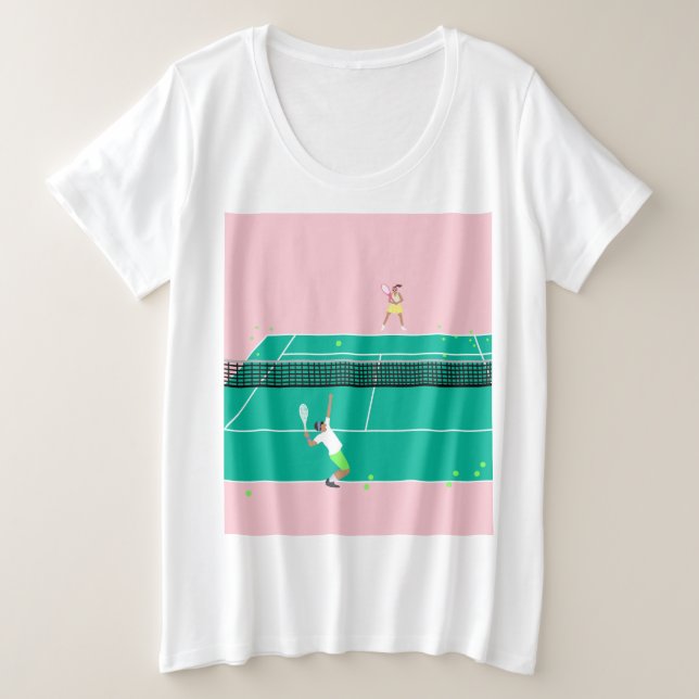 Modern Art Tennis Match Player Pink Green  Plus Size T-Shirt (Design Front)