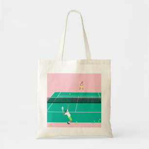 Modern Art Tennis Match Player Pink Green Tote Bag