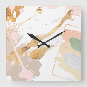 Modern Art Wall Clock - Pink, Gold, Gray