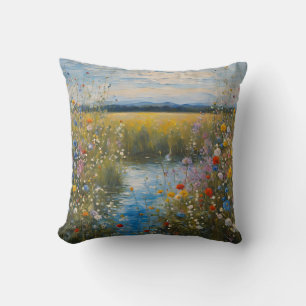 Modern Art Wildflowers on The Water Cushion