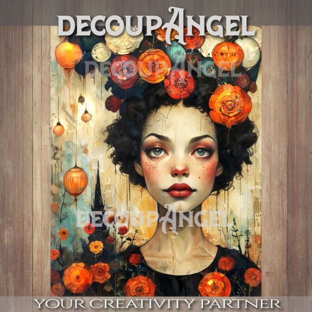 Modern Art -Woman and Flowers- Decoupage Tissue Paper (Creator Uploaded)