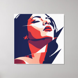 Modern Art Woman Portrait - Red & Blue Geometric Canvas Print
