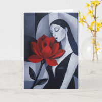 Modern Art Woman with Red Rose Folded Greeting Car