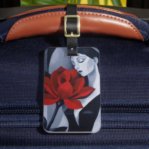 Modern Art Woman with Red Rose Luggage Tag