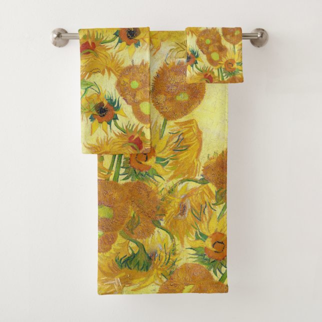 Modern Art Yellow Orange Sunflowers Oil Painting Bath Towel Set (Insitu)