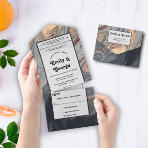 Modern Artful Unique Abstract Wedding All In One Invitation