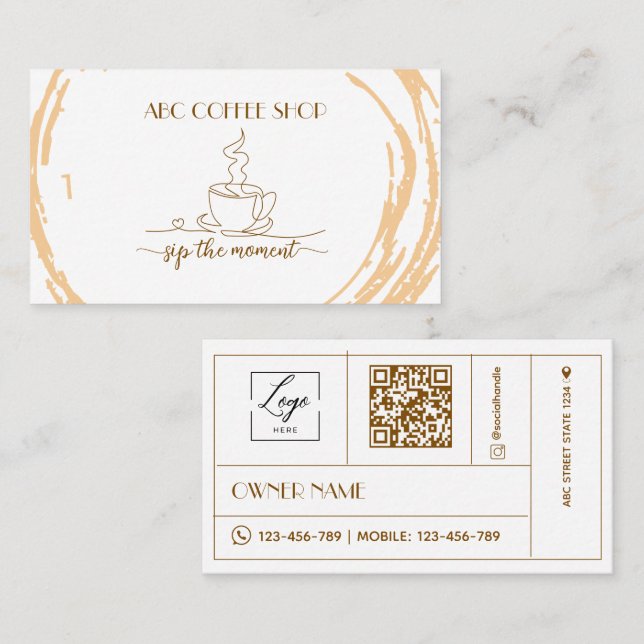 Modern Artisan LOGO QR code Coffee Shop  Business Card (Front/Back)