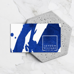 Modern Artist Abstract Blue Brushstrokes Designer Business Card