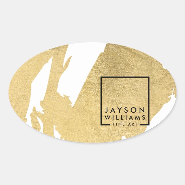 Modern Artist Abstract Faux Gold Brushstrokes Oval Sticker (Front)