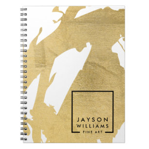Modern Artist Abstract Faux Gold Brushstrokes Spiral Notebook