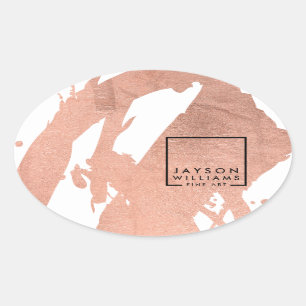 Modern Artist Abstract Faux Rose Gold Brushstrokes Oval Sticker