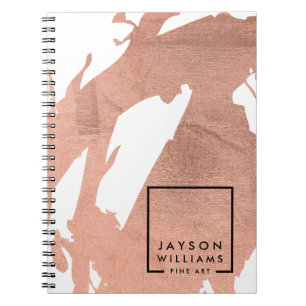 Modern Artist Abstract Faux Rose Gold Brushstrokes Spiral Notebook