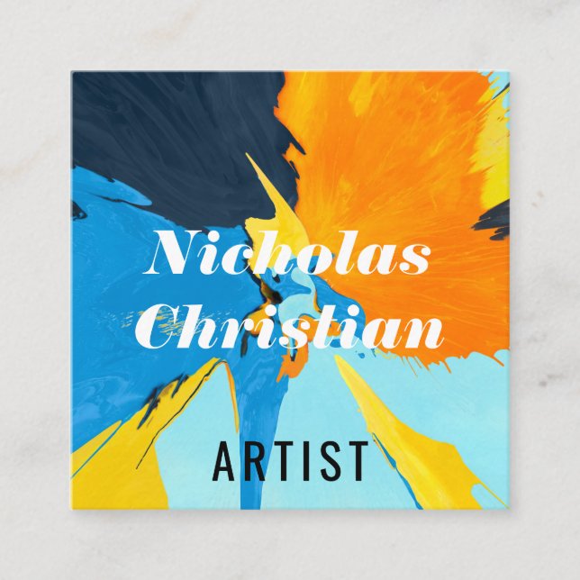 Modern Artist | Colorful | Paint Brushed  Square Business Card (Front)