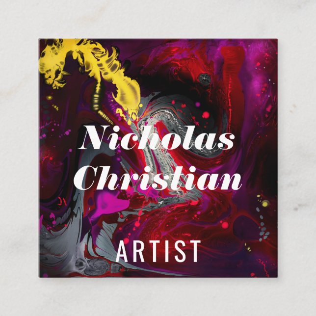 Modern Artist | Colorful | Paint Brushed  Square Business Card (Front)