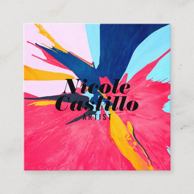 Modern artist pink abstract art paint minimalist square business card (Front)
