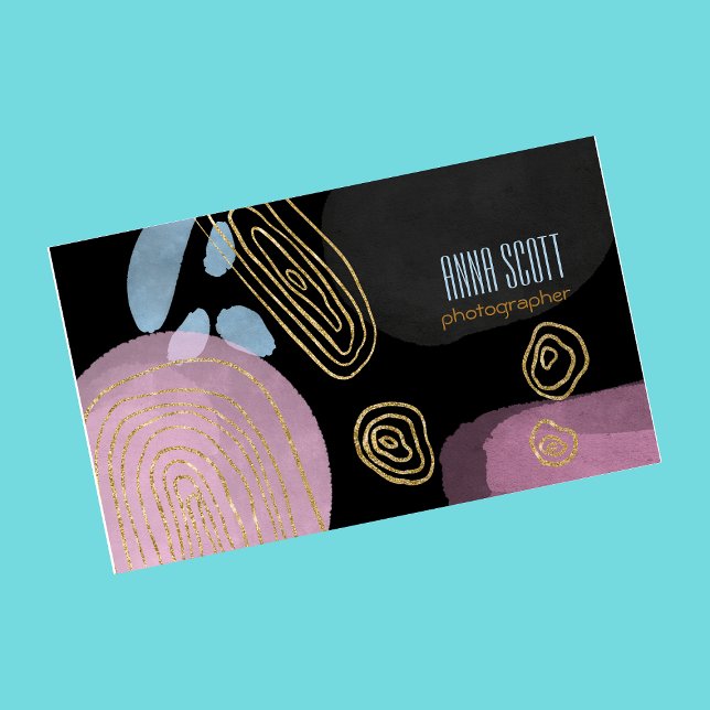 Modern artistic abstract gold black pink blue  business card (Creator Uploaded)