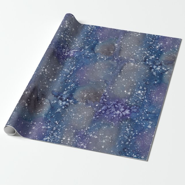 Modern Artistic Abstract Painting Snowy Night Sky Wrapping Paper (Unrolled)