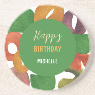 Modern Artistic Autumn Colourful Pattern Birthday Coaster